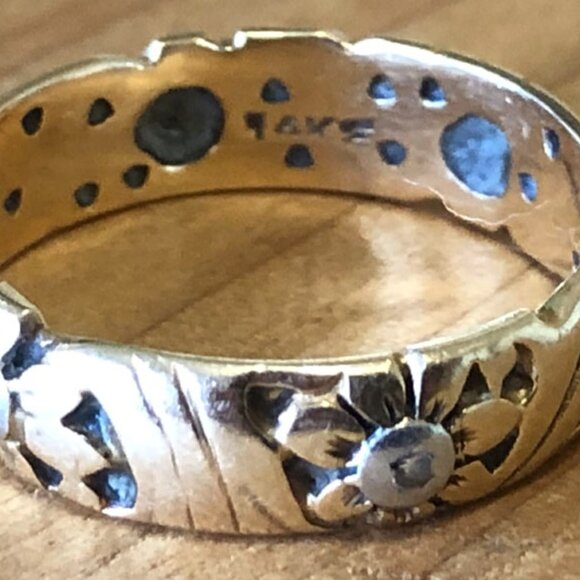 Vintage 14k Yellow & White Gold Floral Band Ring Size 7